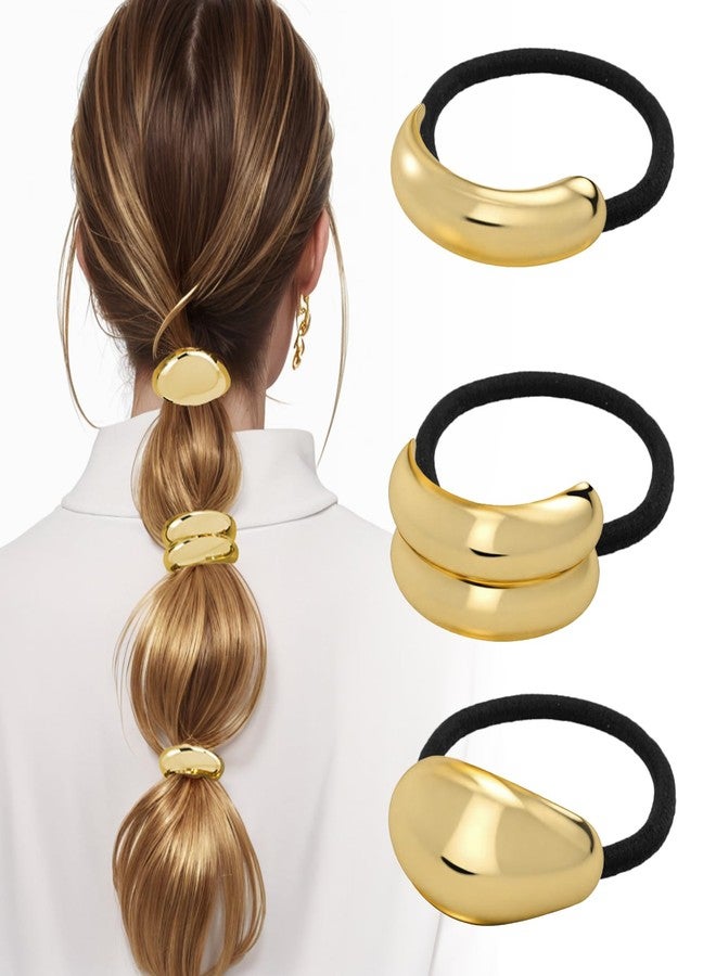 JIRIS 3PCS Metal Hair Tie For Women,Gold Cuffs,Metal Geometric Gold Hair Ties, Hair Accessories Stretchy and Non-Damage Ponytail Holders,Ponytail Cuff Hair Bands For Hair Styling (SET4) - Image 1